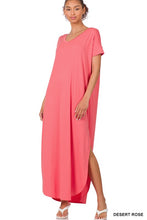 Cargar imagen en el visor de la galería, VISCOSE SIDE SLIT V-NECK SHORT SLEEVE MAXI DRESS
