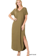 Cargar imagen en el visor de la galería, VISCOSE SIDE SLIT V-NECK SHORT SLEEVE MAXI DRESS
