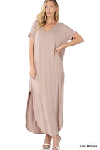 Cargar imagen en el visor de la galería, VISCOSE SIDE SLIT V-NECK SHORT SLEEVE MAXI DRESS
