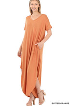 Cargar imagen en el visor de la galería, VISCOSE SIDE SLIT V-NECK SHORT SLEEVE MAXI DRESS
