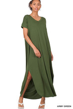 Cargar imagen en el visor de la galería, VISCOSE SIDE SLIT V-NECK SHORT SLEEVE MAXI DRESS
