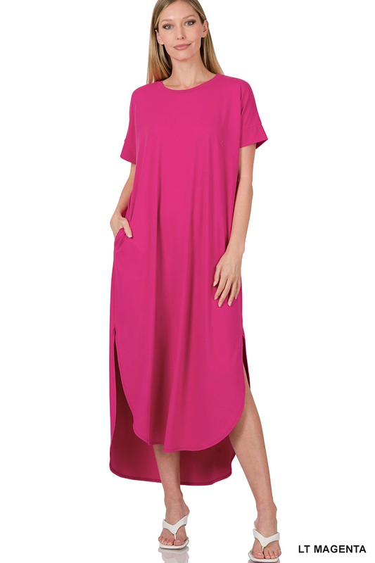 BRUSHED DTY SHORT SLEEVE MAXI DRESS