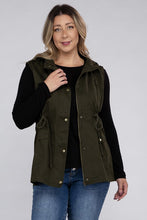 Load image into Gallery viewer, Plus Drawstring Waist Military Hoodie Vest

