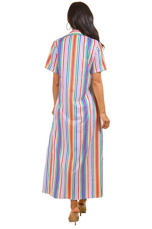 STRIPE SHIRT STYLE LONG MAXI DRESS