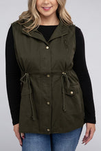 Load image into Gallery viewer, Plus Drawstring Waist Military Hoodie Vest
