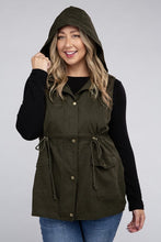 Load image into Gallery viewer, Plus Drawstring Waist Military Hoodie Vest
